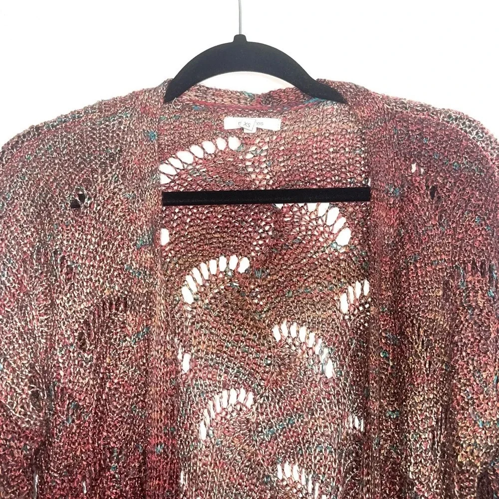 Maurices Burgundy Colorful Wave Stitch Cardigan Open Front Xsmall Women’s